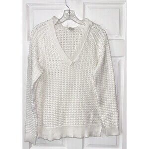 Sundance White Cotton Open Weave Pullover Hoodie Oversized Small